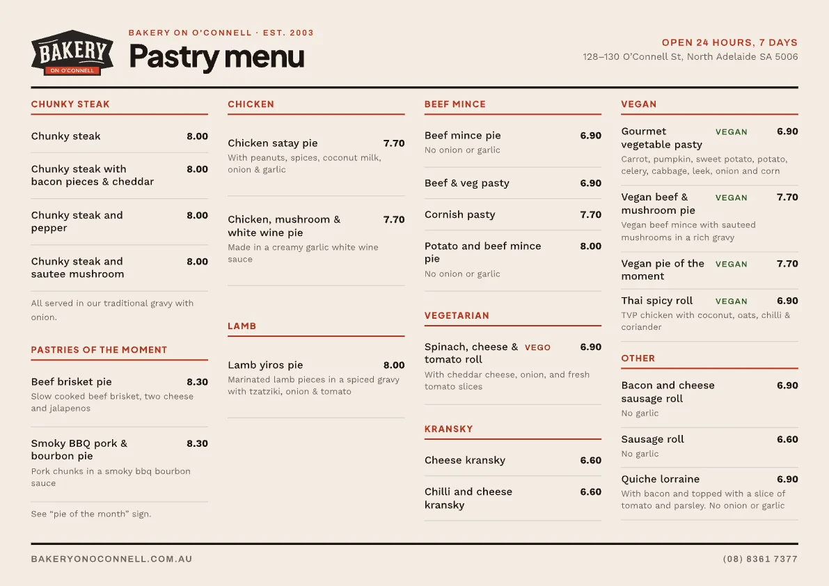 Pastry menu, page image